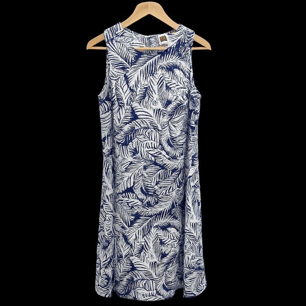 Anne Klein Linen Blend Sleeveless  A-Line Dress  Blue White Floral Sz 2